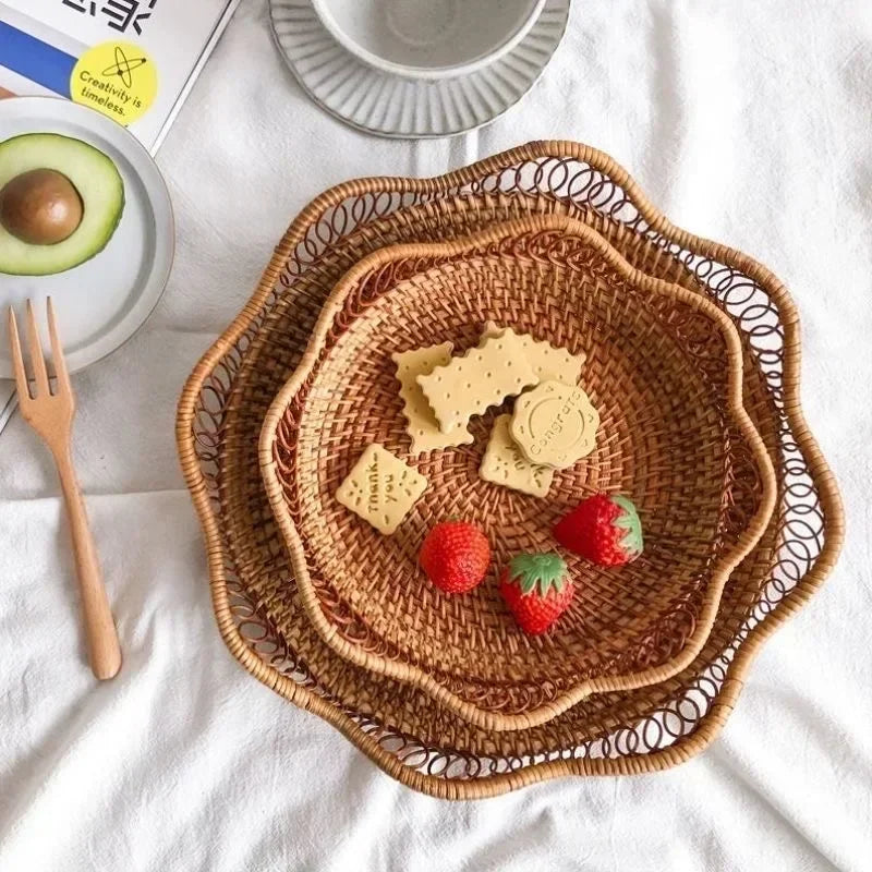 Cesta de mimbre NaturNest: bandeja redonda tejida a mano para pan, fruta y decoración de mesa