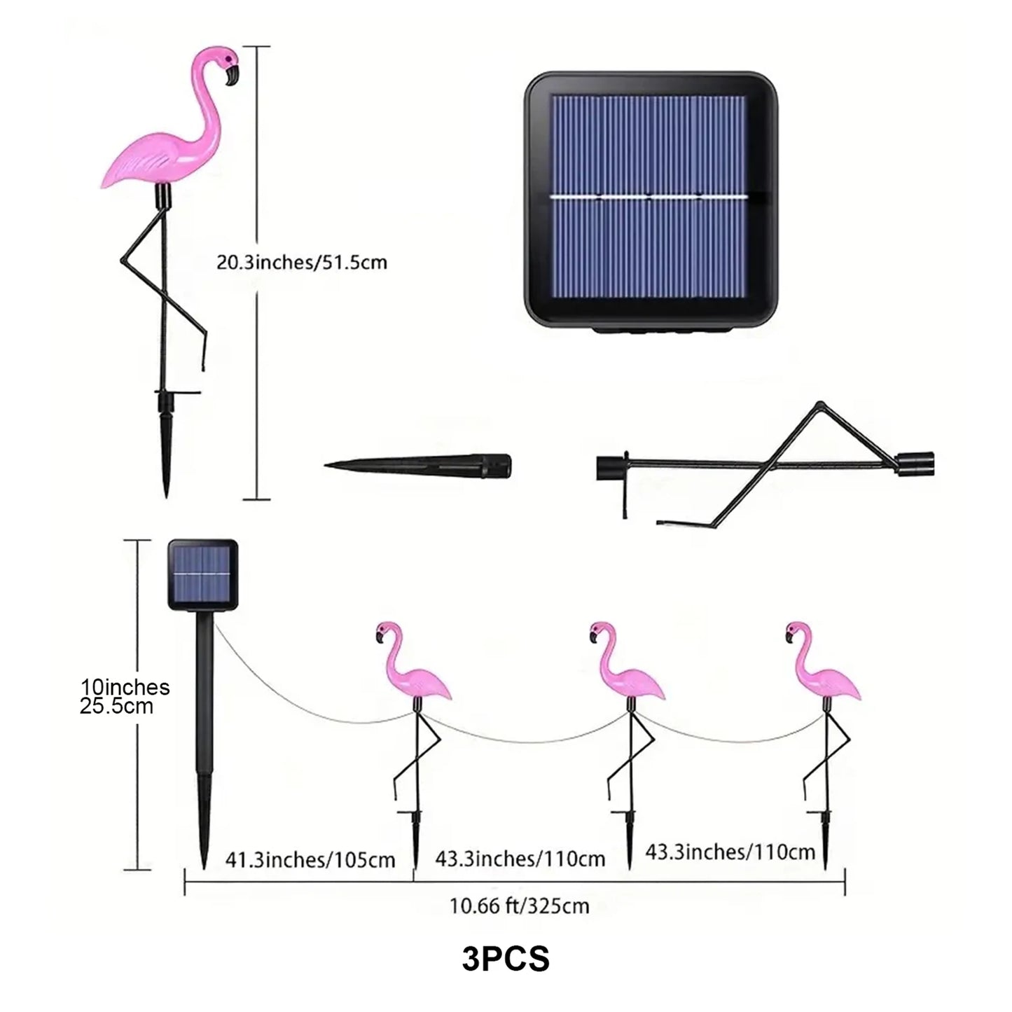 Lampes solaires de jardin flamant rose – Décoration extérieure festive (1 pièce/3 pièces)
