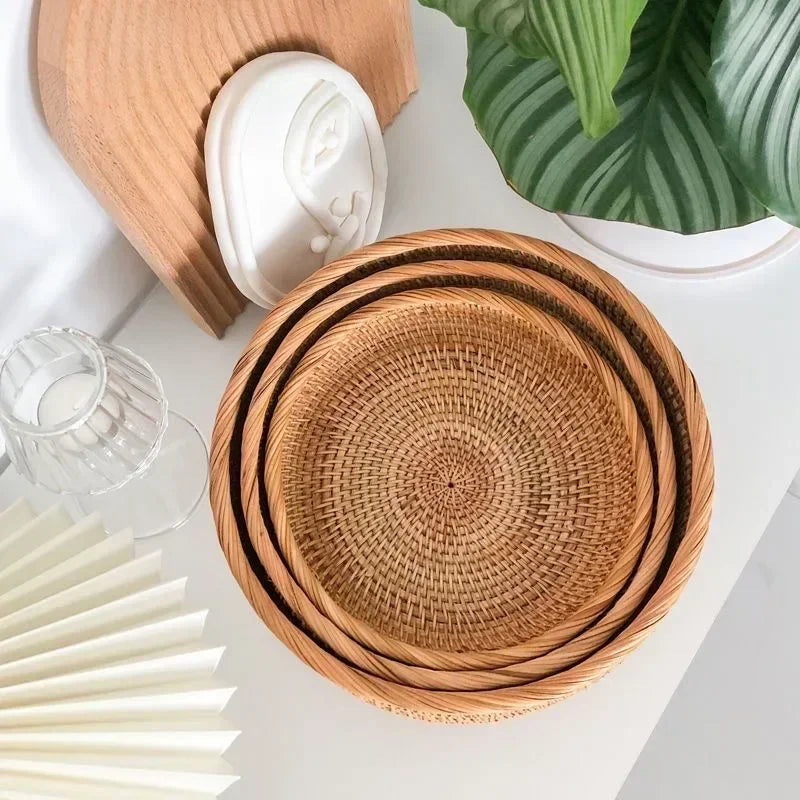 Cesta de mimbre NaturNest: bandeja redonda tejida a mano para pan, fruta y decoración de mesa