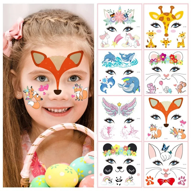 GlowCritters™ – Kids’ Temporary Face Tattoos (Butterfly, Unicorn, Animal)