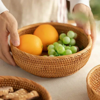 Panier en osier NaturNest – Plateau rond tissé à la main pour pain, fruits et décoration de table 