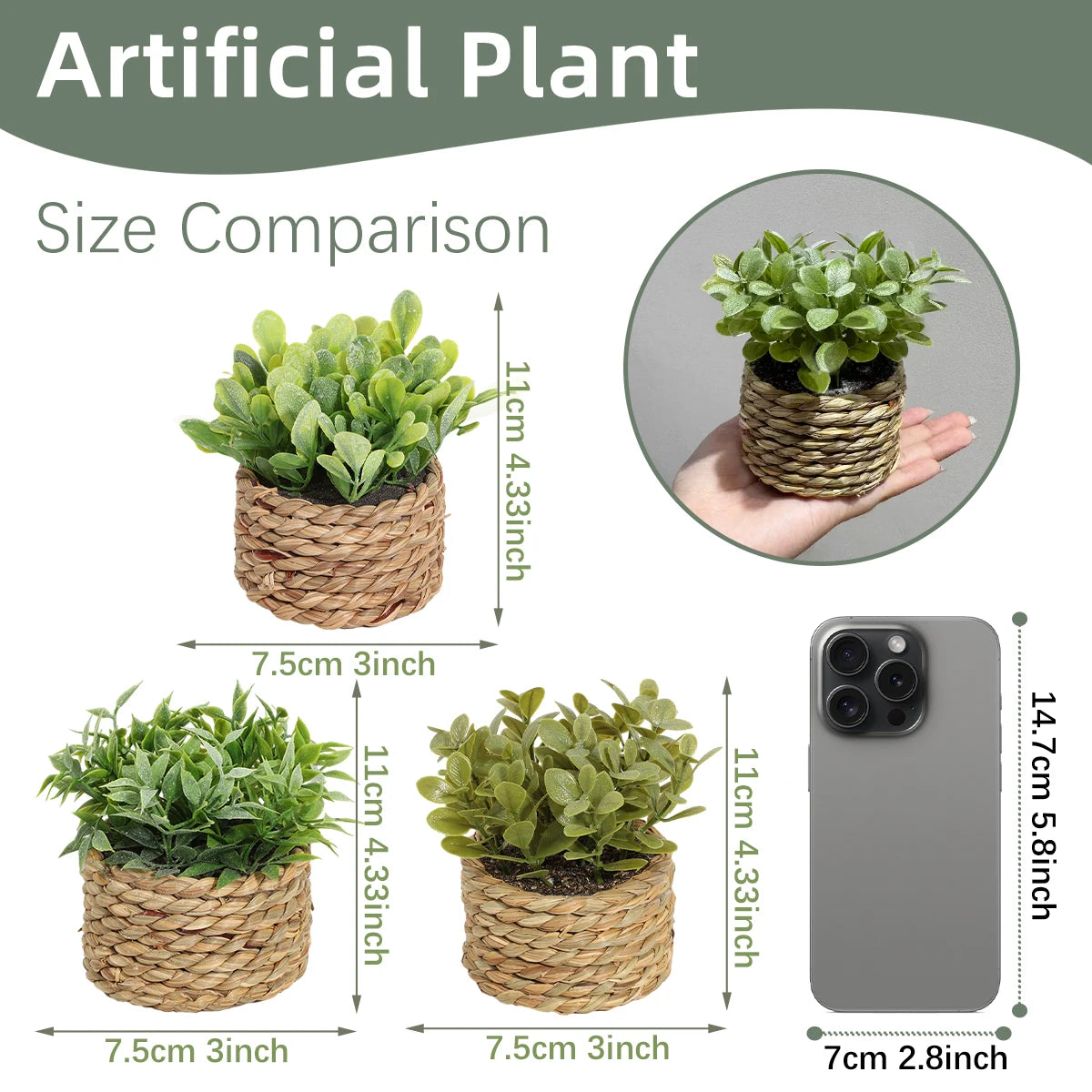 Nido Verde – Planta decorativa de césped artificial en maceta tejida a mano 