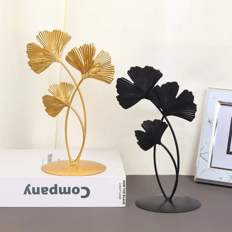 Leaf Luxe – Creative Gold Iron Ginkgo Decoration for Living Room