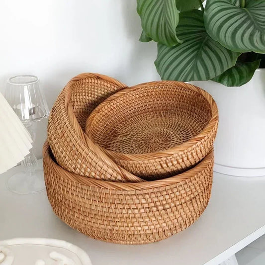 Cesta de mimbre NaturNest: bandeja redonda tejida a mano para pan, fruta y decoración de mesa 