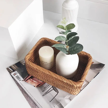 EcoNest Handwoven Rattan Basket – Rectangular Storage for Snacks, Bread & More