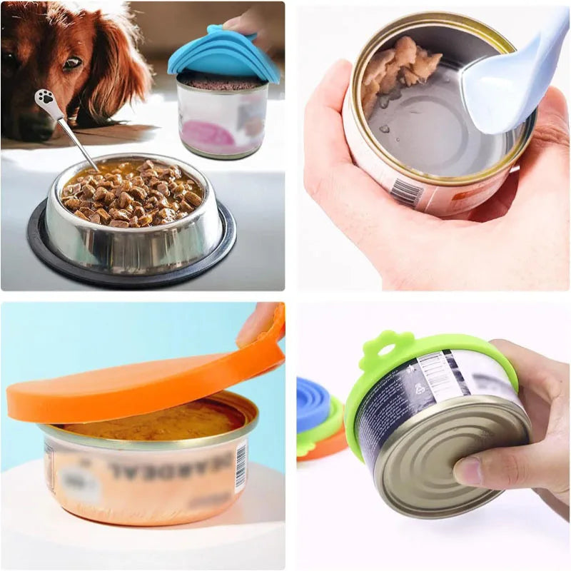 Lot de 2 couvercles et cuillères réutilisables pour aliments pour animaux – Conservez la fraîcheur en toute simplicité