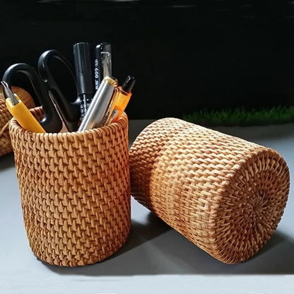 Cesta rústica de ratán para guardar cubiertos y utensilios 