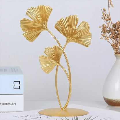 Leaf Luxe – Creative Gold Iron Ginkgo Decoration for Living Room
