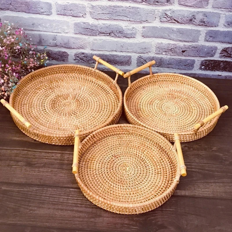 Harvest Loop – Bandeja de ratán tejido con asa para aperitivos y frutas 