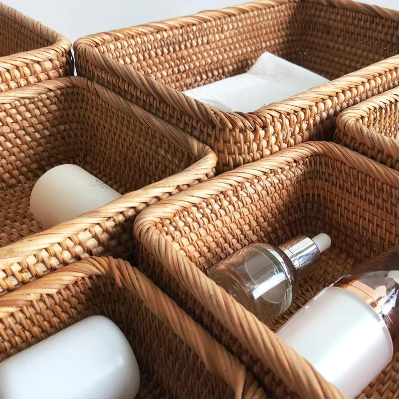 EcoNest Handwoven Rattan Basket – Rectangular Storage for Snacks, Bread & More