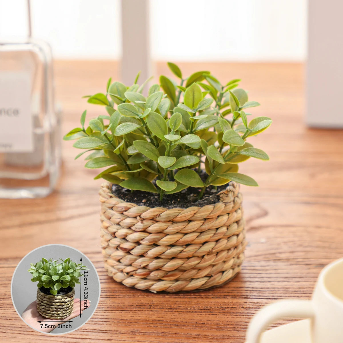 Nido Verde – Planta decorativa de césped artificial en maceta tejida a mano 