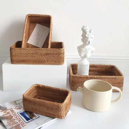 EcoNest Handwoven Rattan Basket – Rectangular Storage for Snacks, Bread & More