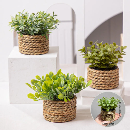 Nido Verde – Planta decorativa de césped artificial en maceta tejida a mano 