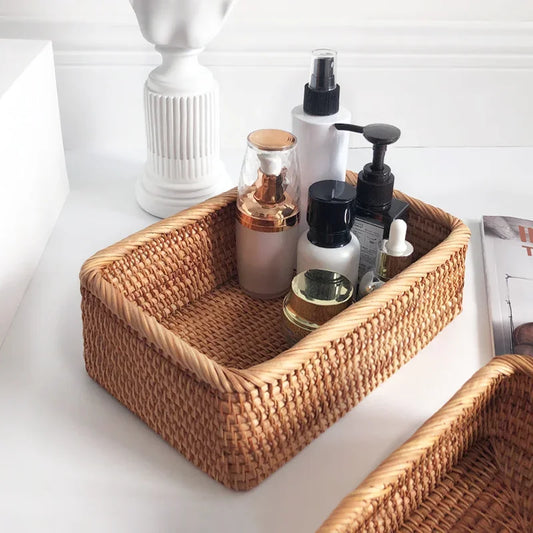 EcoNest Handwoven Rattan Basket – Rectangular Storage for Snacks, Bread & More