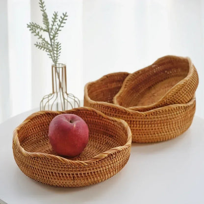 Panier en osier NaturNest – Plateau rond tissé à la main pour pain, fruits et décoration de table 