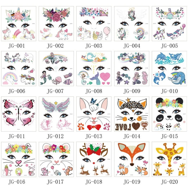 GlowCritters™ – Kids’ Temporary Face Tattoos (Butterfly, Unicorn, Animal)