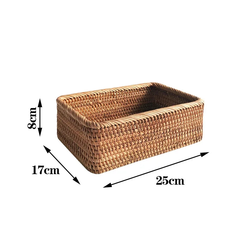 EcoNest Handwoven Rattan Basket – Rectangular Storage for Snacks, Bread & More